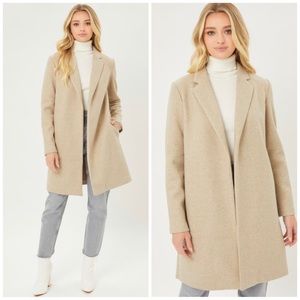 Longline open front coat in natural